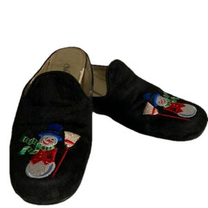 “Vibes” suede Christmas slip ons